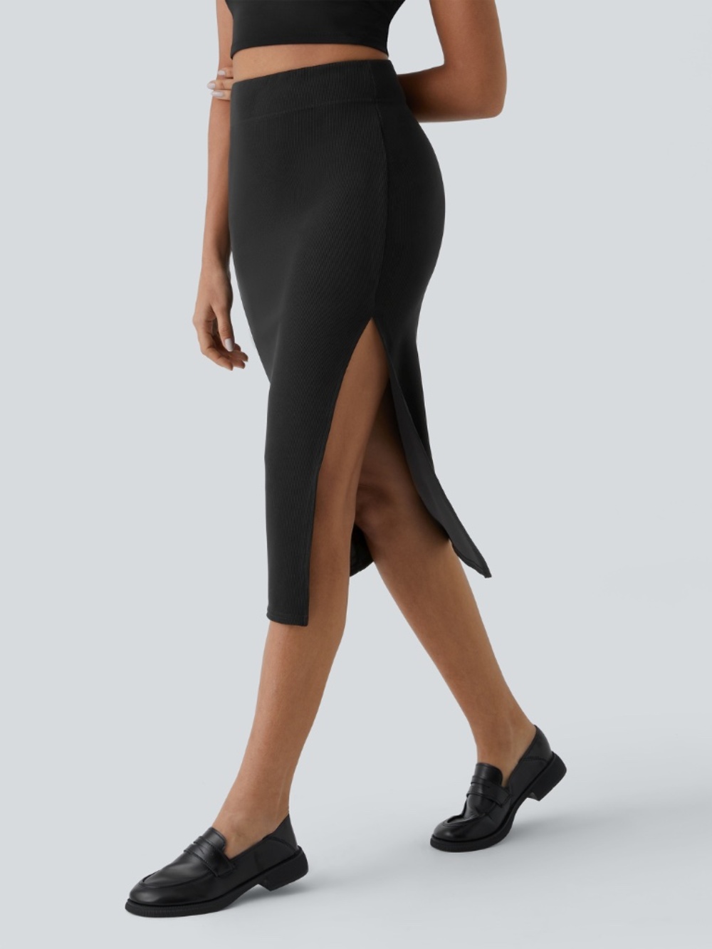 NWT Halara Ribbed High Waisted Split Bodycon Midi Casual Skirt - S - Picture 3 of 9